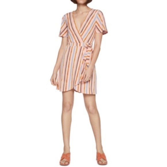 BCBGENERATION multi color stripes wrap mini dress Sz L - Picture 1 of 11